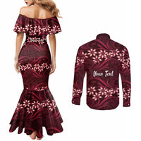 Personalised Cook Islands Mangaia Couples Matching Mermaid Dress and Long Sleeve Button Shirt Tiare Maori Polynesian Waves Tattoo