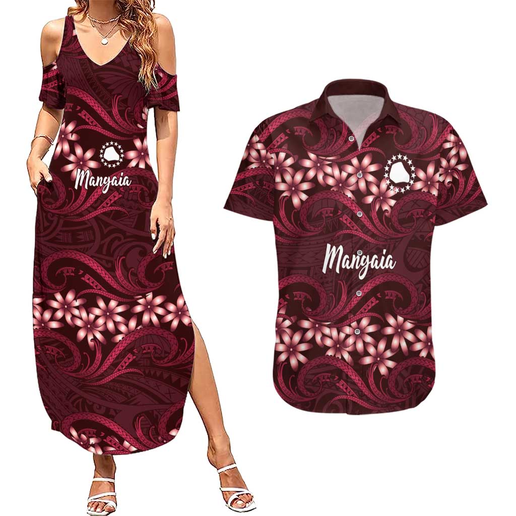 Personalised Cook Islands Mangaia Couples Matching Summer Maxi Dress and Hawaiian Shirt Tiare Maori Polynesian Waves Tattoo