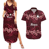 Personalised Cook Islands Mangaia Couples Matching Summer Maxi Dress and Hawaiian Shirt Tiare Maori Polynesian Waves Tattoo