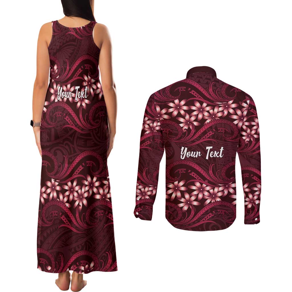 Personalised Cook Islands Mangaia Couples Matching Tank Maxi Dress and Long Sleeve Button Shirt Tiare Maori Polynesian Waves Tattoo