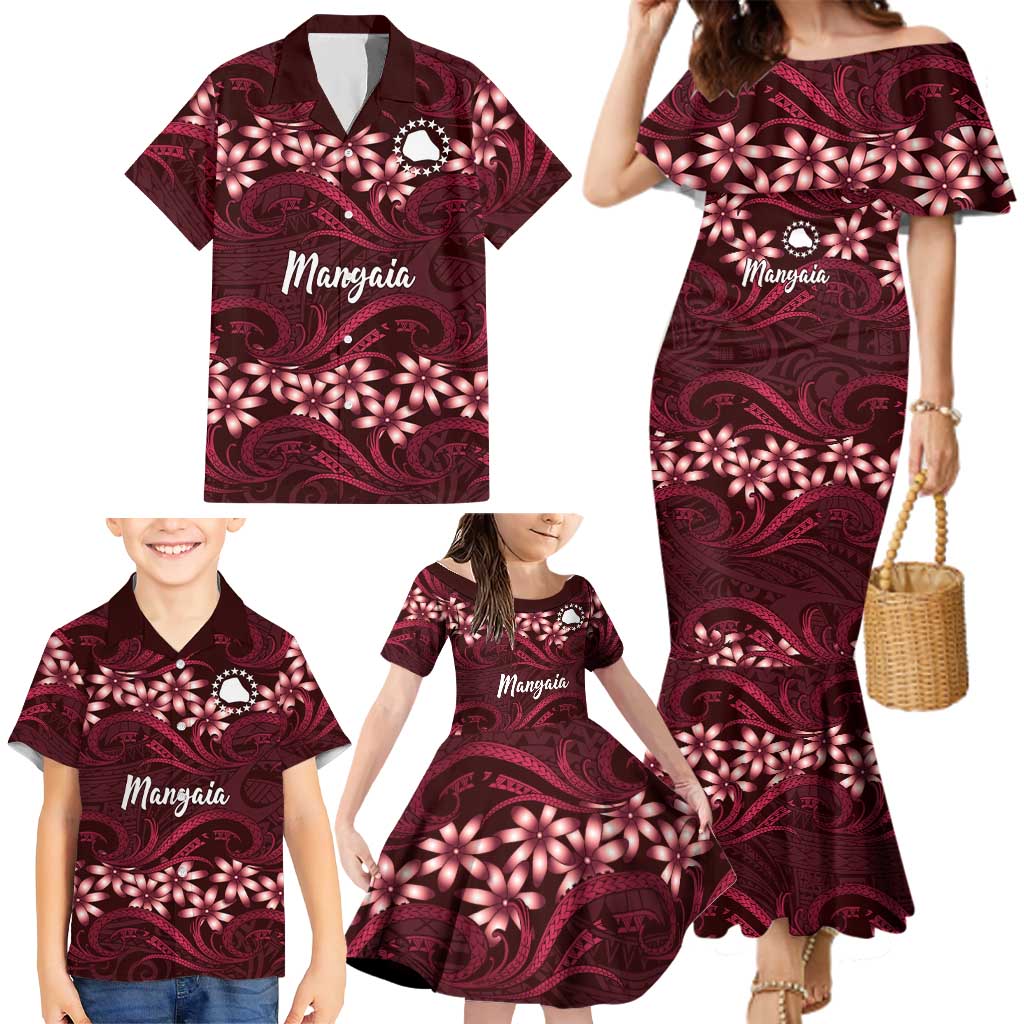 Personalised Cook Islands Mangaia Family Matching Mermaid Dress and Hawaiian Shirt Tiare Maori Polynesian Waves Tattoo