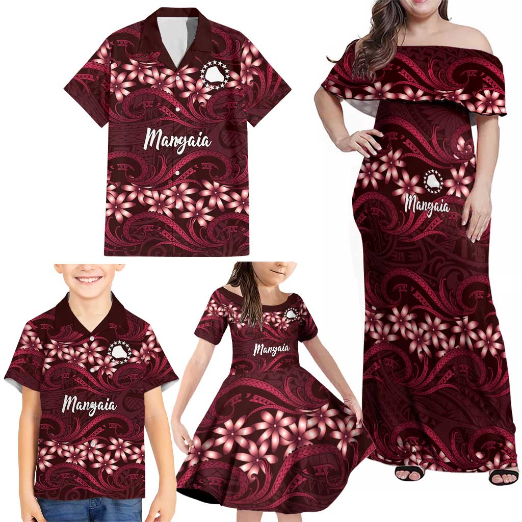 Personalised Cook Islands Mangaia Family Matching Off Shoulder Maxi Dress and Hawaiian Shirt Tiare Maori Polynesian Waves Tattoo