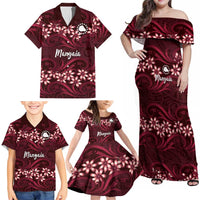 Personalised Cook Islands Mangaia Family Matching Off Shoulder Maxi Dress and Hawaiian Shirt Tiare Maori Polynesian Waves Tattoo