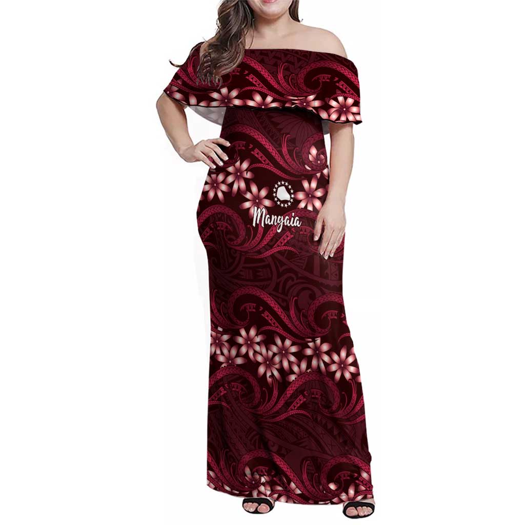Personalised Cook Islands Mangaia Family Matching Off Shoulder Maxi Dress and Hawaiian Shirt Tiare Maori Polynesian Waves Tattoo