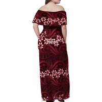 Personalised Cook Islands Mangaia Family Matching Off Shoulder Maxi Dress and Hawaiian Shirt Tiare Maori Polynesian Waves Tattoo