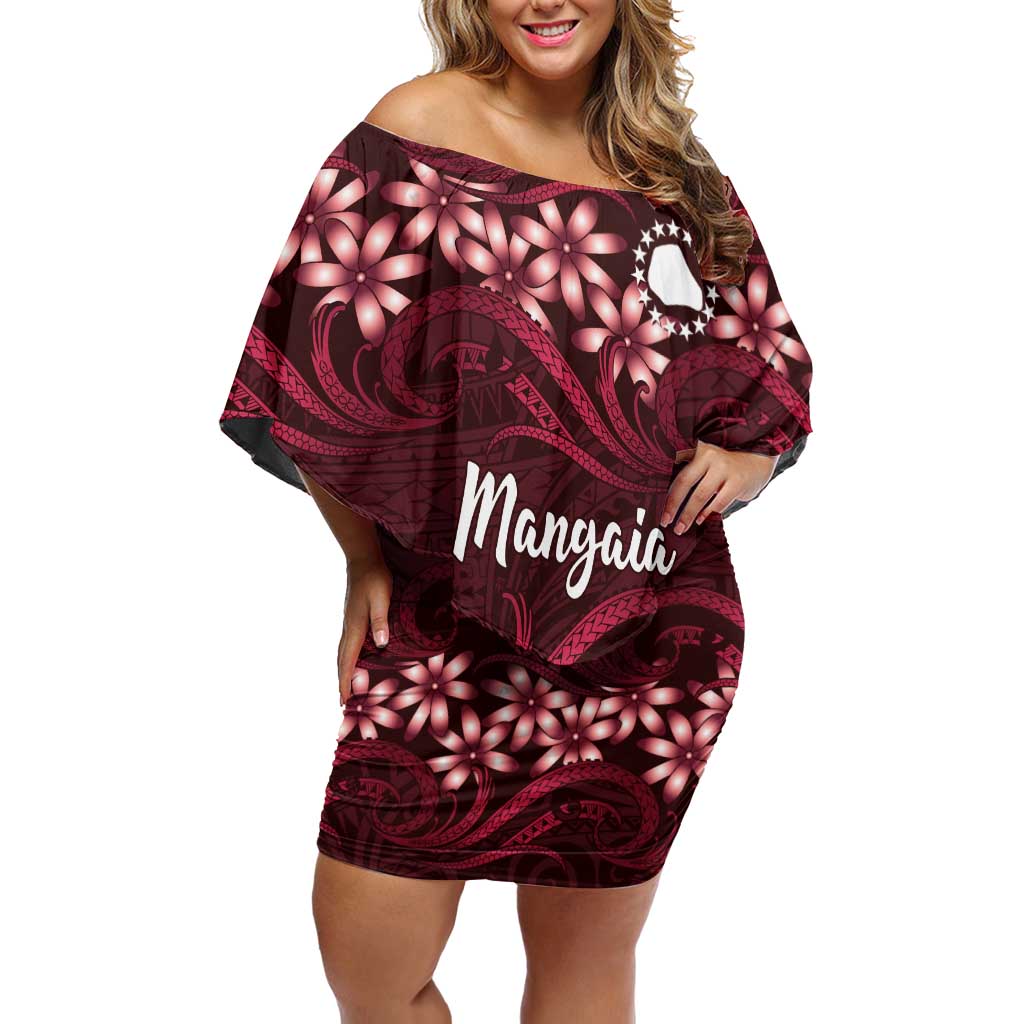 Personalised Cook Islands Mangaia Family Matching Off Shoulder Short Dress and Hawaiian Shirt Tiare Maori Polynesian Waves Tattoo
