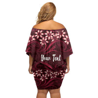 Personalised Cook Islands Mangaia Family Matching Off Shoulder Short Dress and Hawaiian Shirt Tiare Maori Polynesian Waves Tattoo
