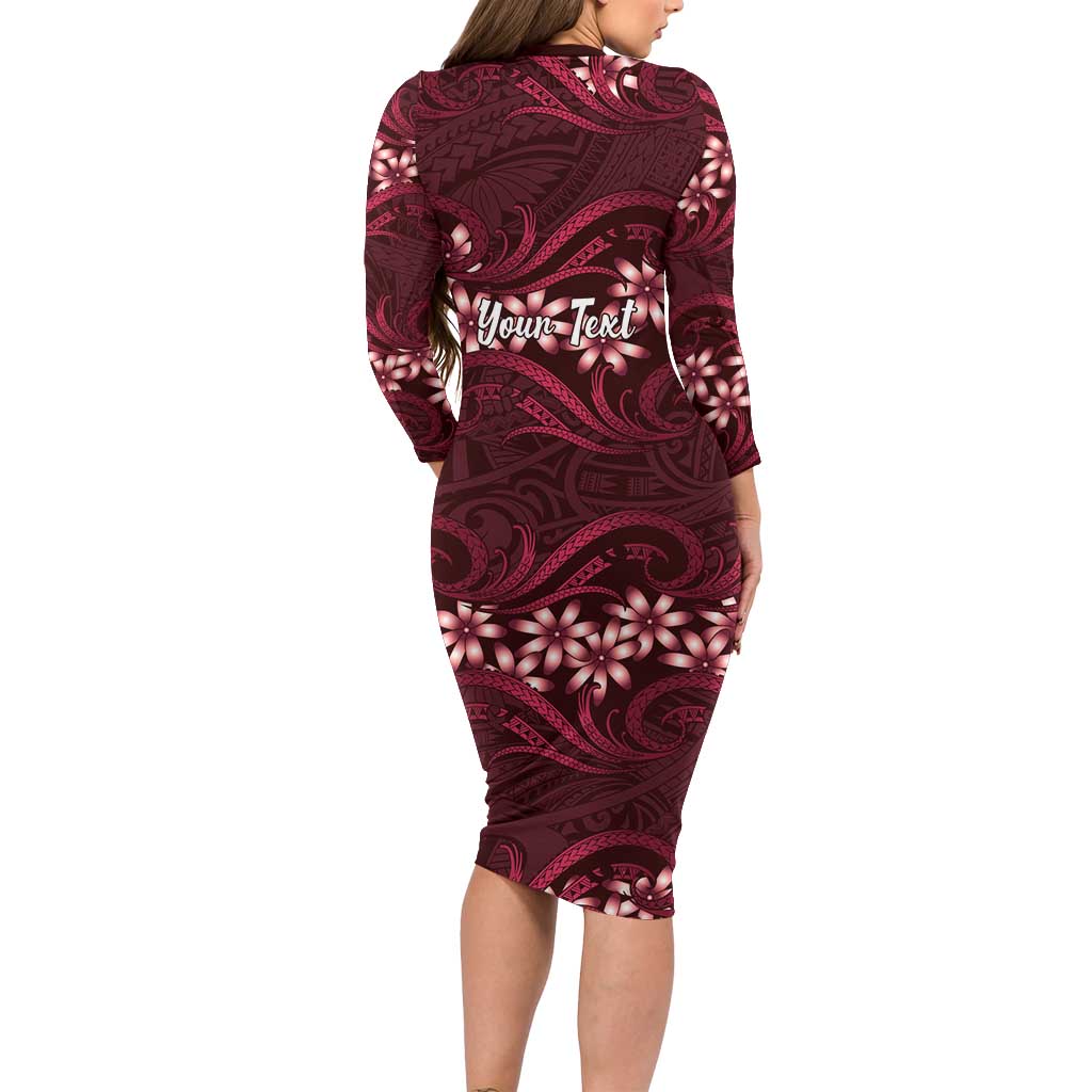 Personalised Cook Islands Mangaia Long Sleeve Bodycon Dress Tiare Maori Polynesian Waves Tattoo LT14 - Polynesian Pride