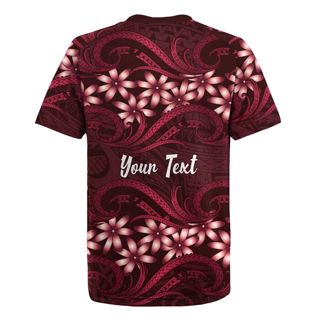 Personalised Cook Islands Mangaia Rugby Jersey Tiare Maori Polynesian Waves Tattoo