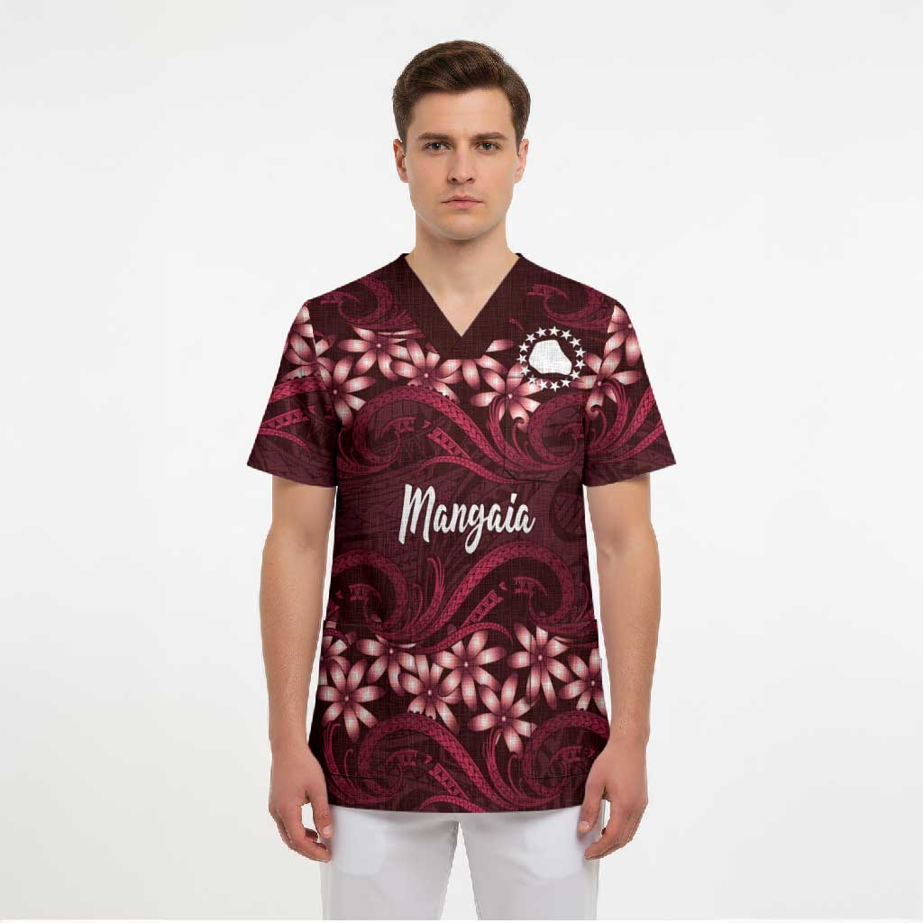 Personalised Cook Islands Mangaia Scrub Top Tiare Maori Polynesian Waves Tattoo