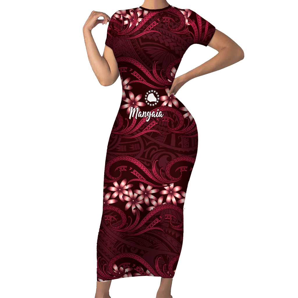 Personalised Cook Islands Mangaia Short Sleeve Bodycon Dress Tiare Maori Polynesian Waves Tattoo