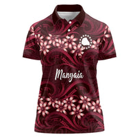 Personalised Cook Islands Mangaia Women Polo Shirt Tiare Maori Polynesian Waves Tattoo LT14 Female Burgundy - Polynesian Pride