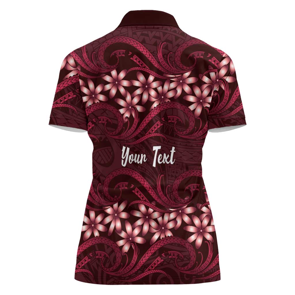 Personalised Cook Islands Mangaia Women Polo Shirt Tiare Maori Polynesian Waves Tattoo LT14 - Polynesian Pride