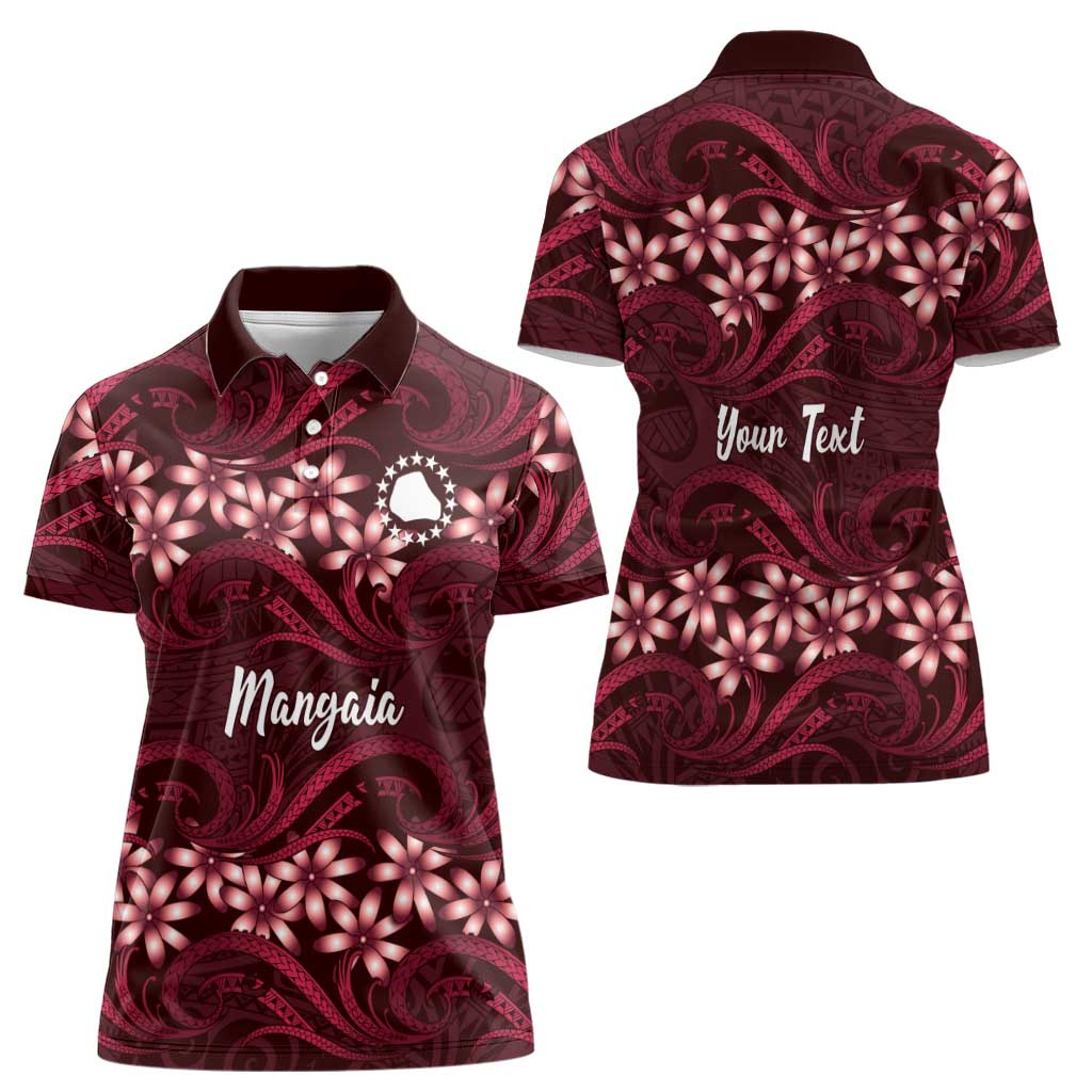 Personalised Cook Islands Mangaia Women Polo Shirt Tiare Maori Polynesian Waves Tattoo LT14 - Polynesian Pride