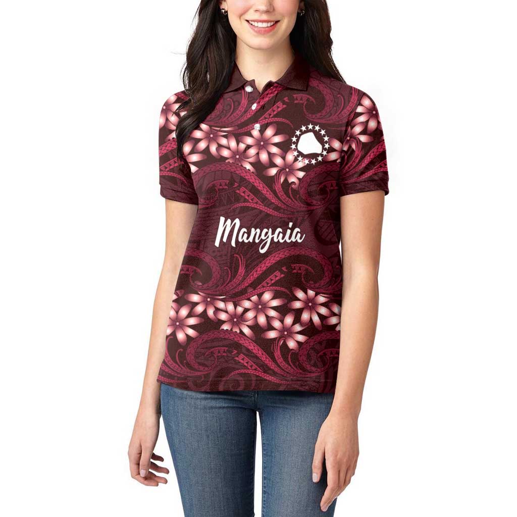 Personalised Cook Islands Mangaia Women Polo Shirt Tiare Maori Polynesian Waves Tattoo LT14 - Polynesian Pride