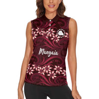 Personalised Cook Islands Mangaia Women Sleeveless Polo Shirt Tiare Maori Polynesian Waves Tattoo