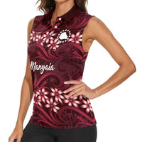 Personalised Cook Islands Mangaia Women Sleeveless Polo Shirt Tiare Maori Polynesian Waves Tattoo