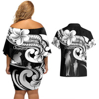 Guam Father's Day Couples Matching Off Shoulder Short Dress and Hawaiian Shirt Chamorro Latte Stone Polynesian Pattern