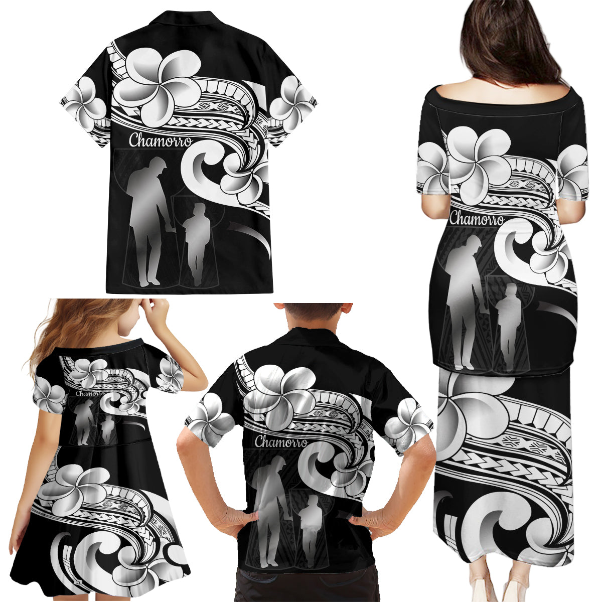 Guam Father's Day Family Matching Puletasi and Hawaiian Shirt Chamorro Latte Stone Polynesian Pattern