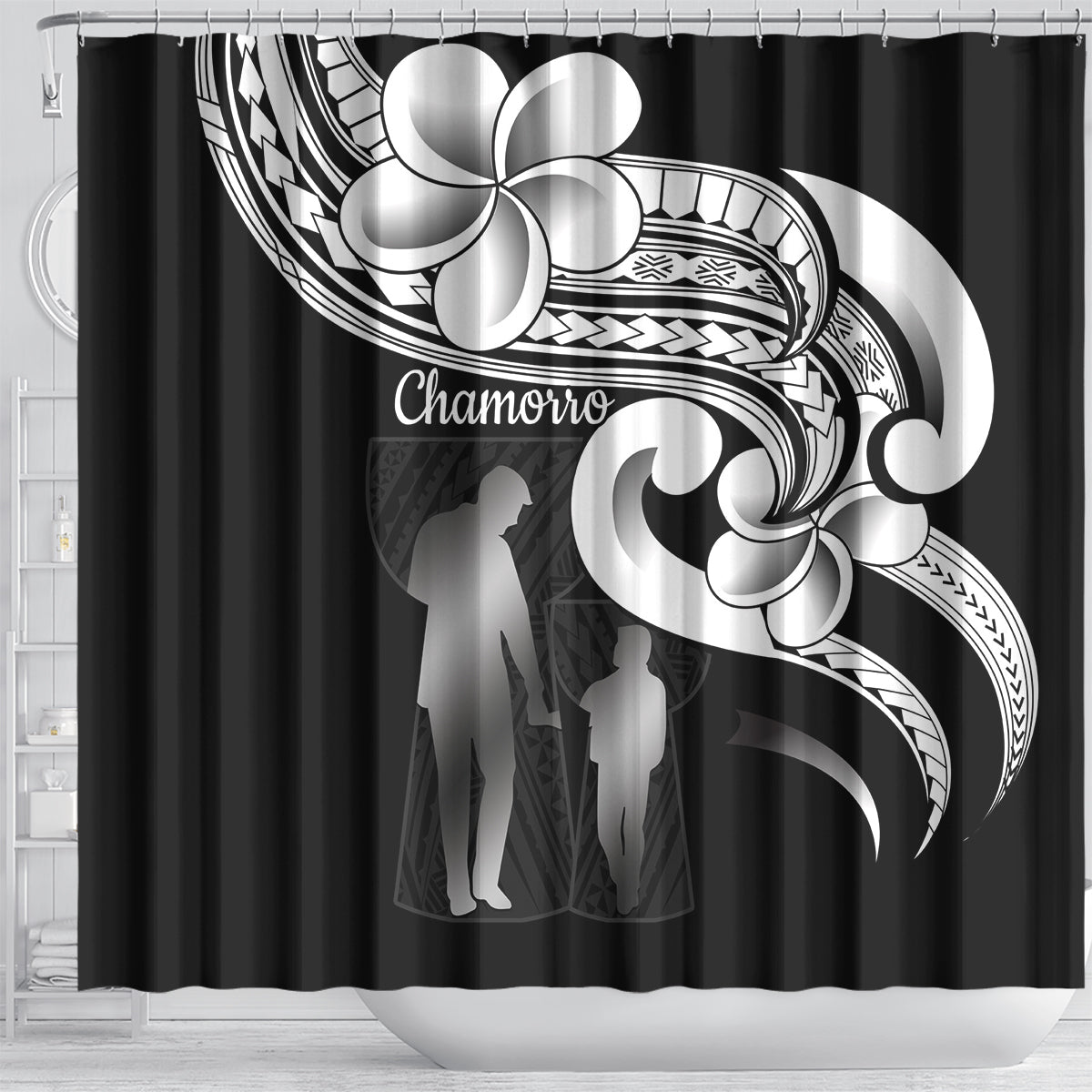 Guam Father's Day Shower Curtain Chamorro Latte Stone Polynesian Pattern