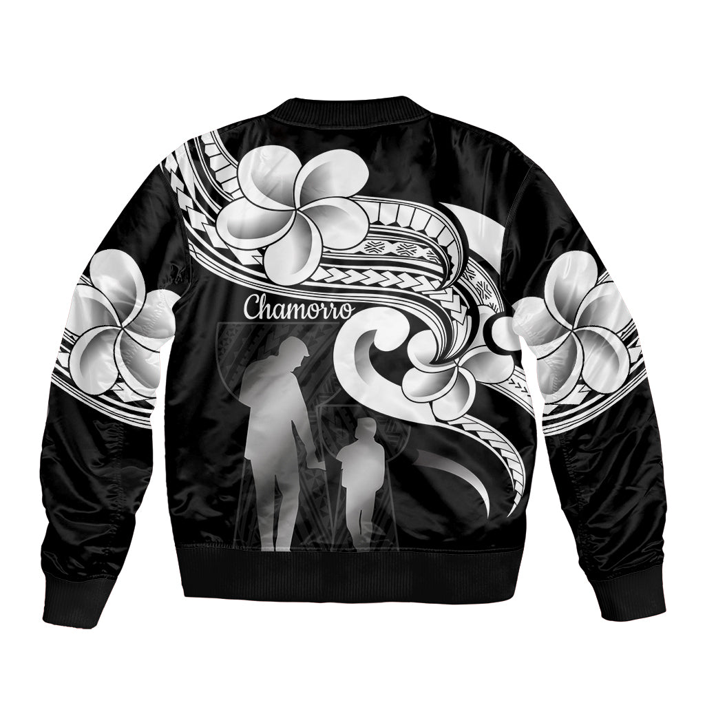 Guam Father's Day Sleeve Zip Bomber Jacket Chamorro Latte Stone Polynesian Pattern