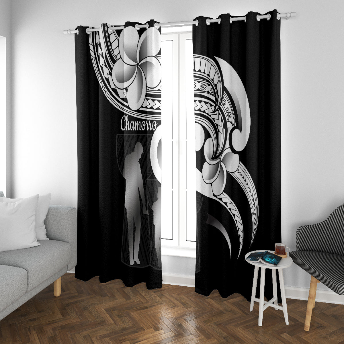 Guam Father's Day Window Curtain Chamorro Latte Stone Polynesian Pattern