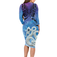 New Zealand Matariki Long Sleeve Bodycon Dress Aotearoa Maori New Year Manaia Galaxy Vibes