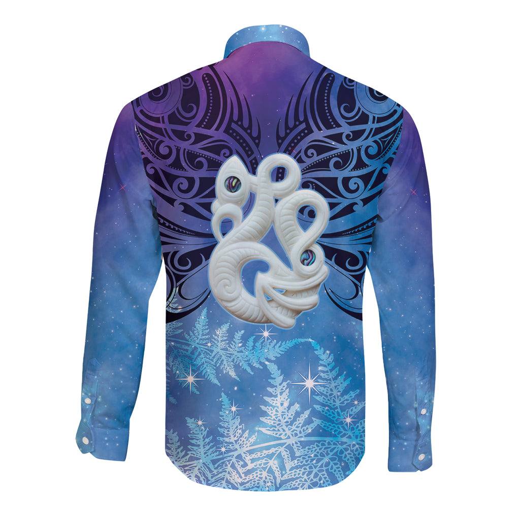 New Zealand Matariki Long Sleeve Button Shirt Aotearoa Maori New Year Manaia Galaxy Vibes