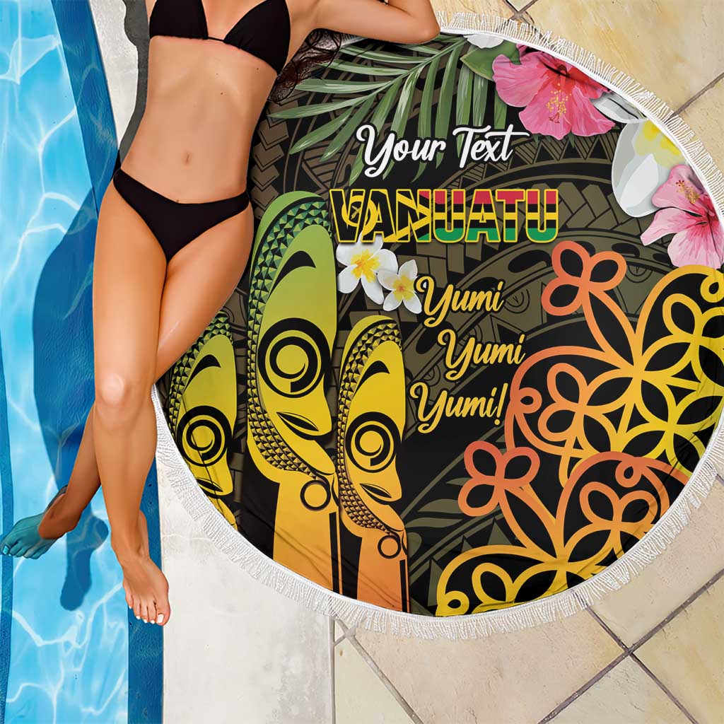 Personalised Vanuatu Independence Day Beach Blanket Carving Drum Sand Drawing Turtle