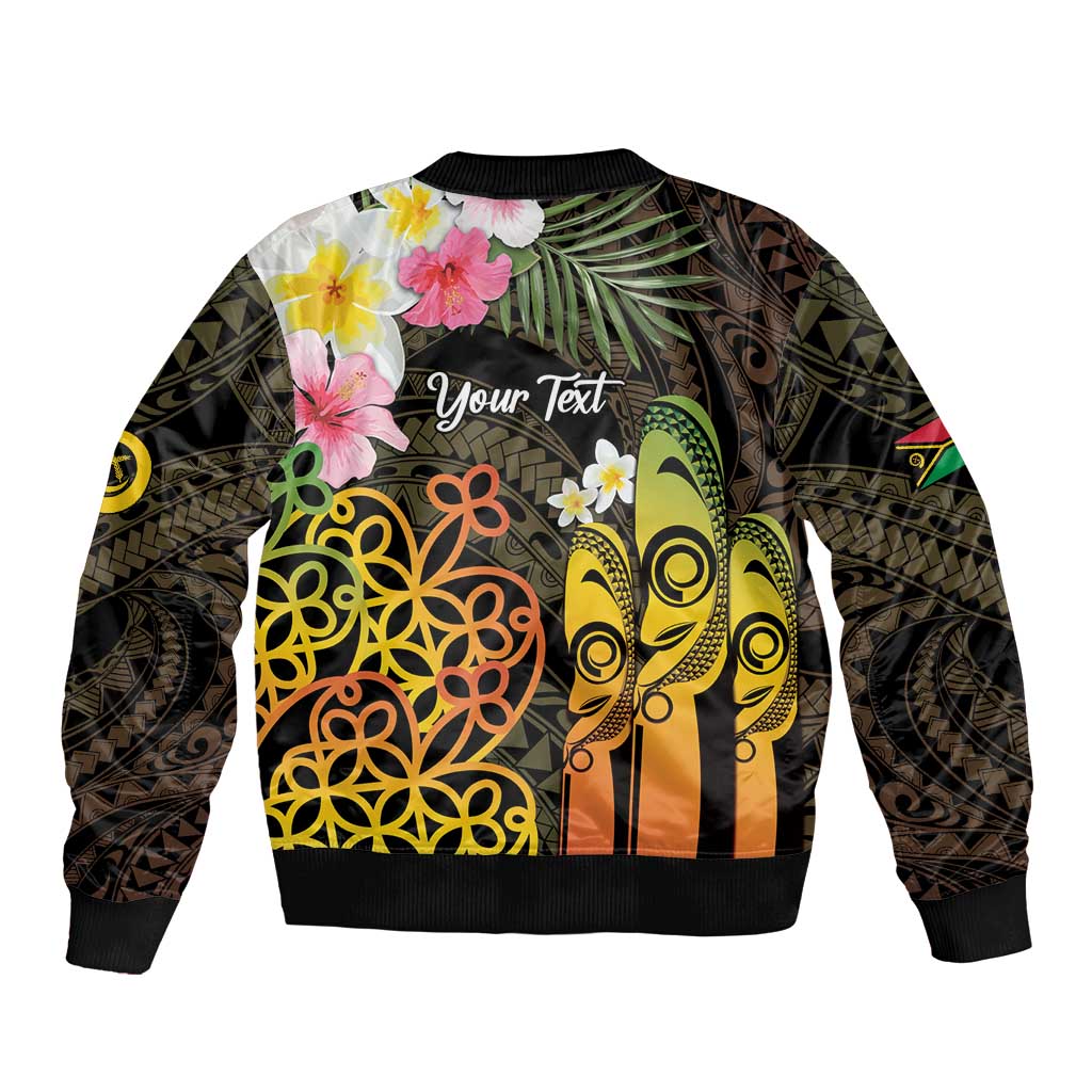 Personalised Vanuatu Independence Day Bomber Jacket Carving Drum Sand Drawing Turtle