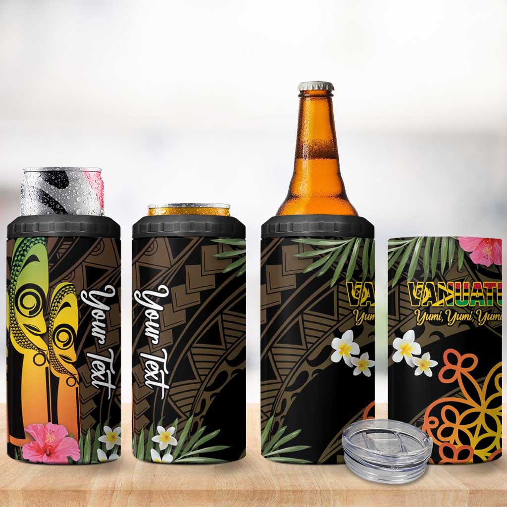 Personalised Vanuatu Independence Day 4 in 1 Can Cooler Tumbler Carving Drum Sand Drawing Turtle