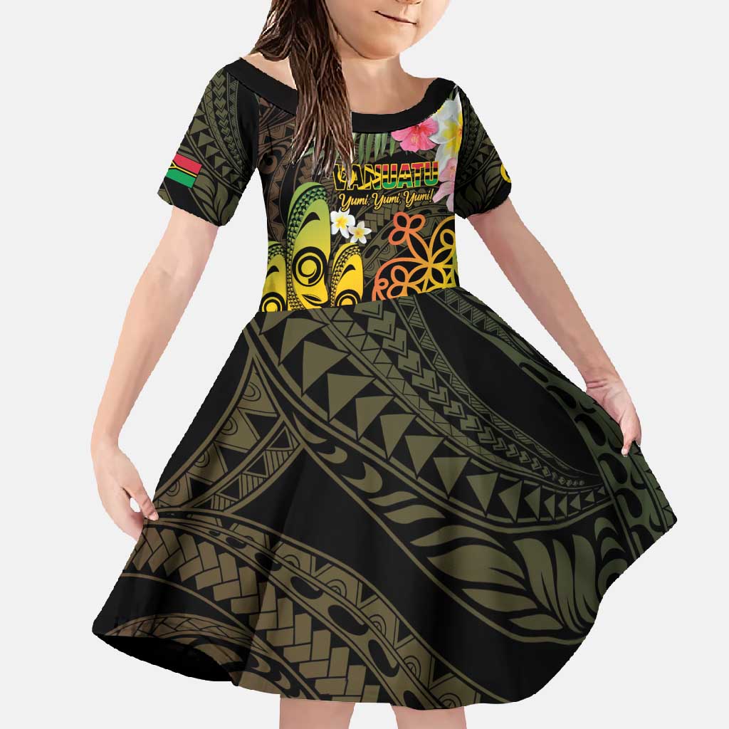 Personalised Vanuatu Independence Day Family Matching Long Sleeve Bodycon Dress and Hawaiian Shirt Carving Drum Sand Drawing Turtle