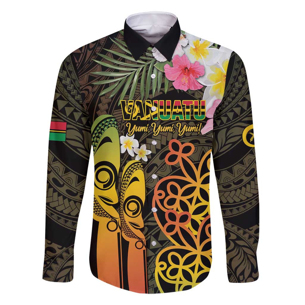 Personalised Vanuatu Independence Day Family Matching Long Sleeve Bodycon Dress and Hawaiian Shirt Carving Drum Sand Drawing Turtle