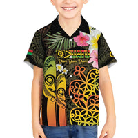 Personalised Vanuatu Independence Day Family Matching Long Sleeve Bodycon Dress and Hawaiian Shirt Carving Drum Sand Drawing Turtle