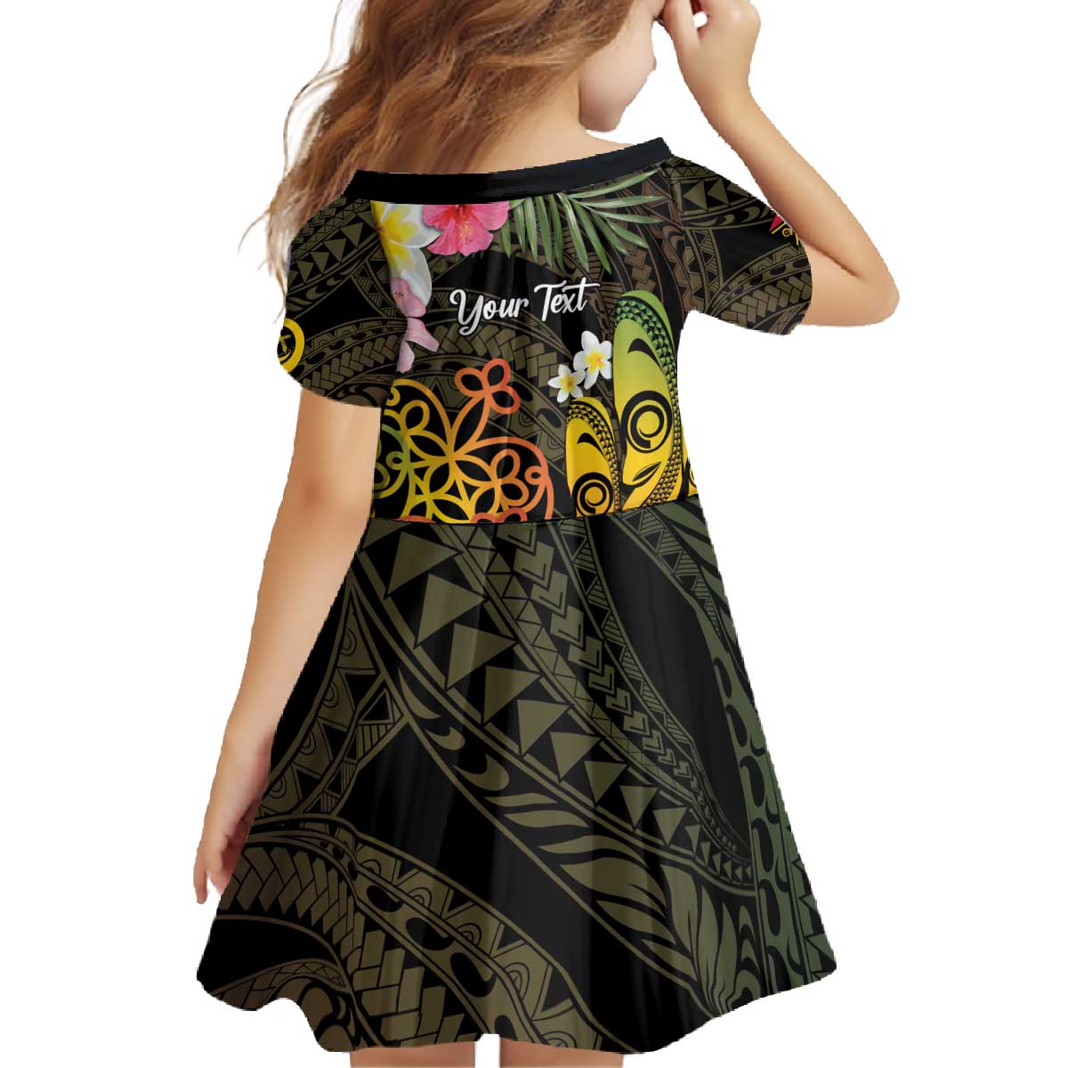 Personalised Vanuatu Independence Day Family Matching Off The Shoulder Long Sleeve Dress and Hawaiian Shirt Carving Drum Sand Drawing Turtle