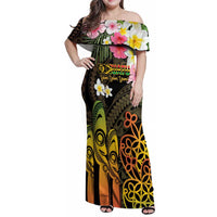 Personalised Vanuatu Independence Day Family Matching Off Shoulder Maxi Dress and Hawaiian Shirt Carving Drum Sand Drawing Turtle