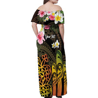 Personalised Vanuatu Independence Day Family Matching Off Shoulder Maxi Dress and Hawaiian Shirt Carving Drum Sand Drawing Turtle