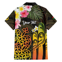 Personalised Vanuatu Independence Day Family Matching Off Shoulder Short Dress and Hawaiian Shirt Carving Drum Sand Drawing Turtle