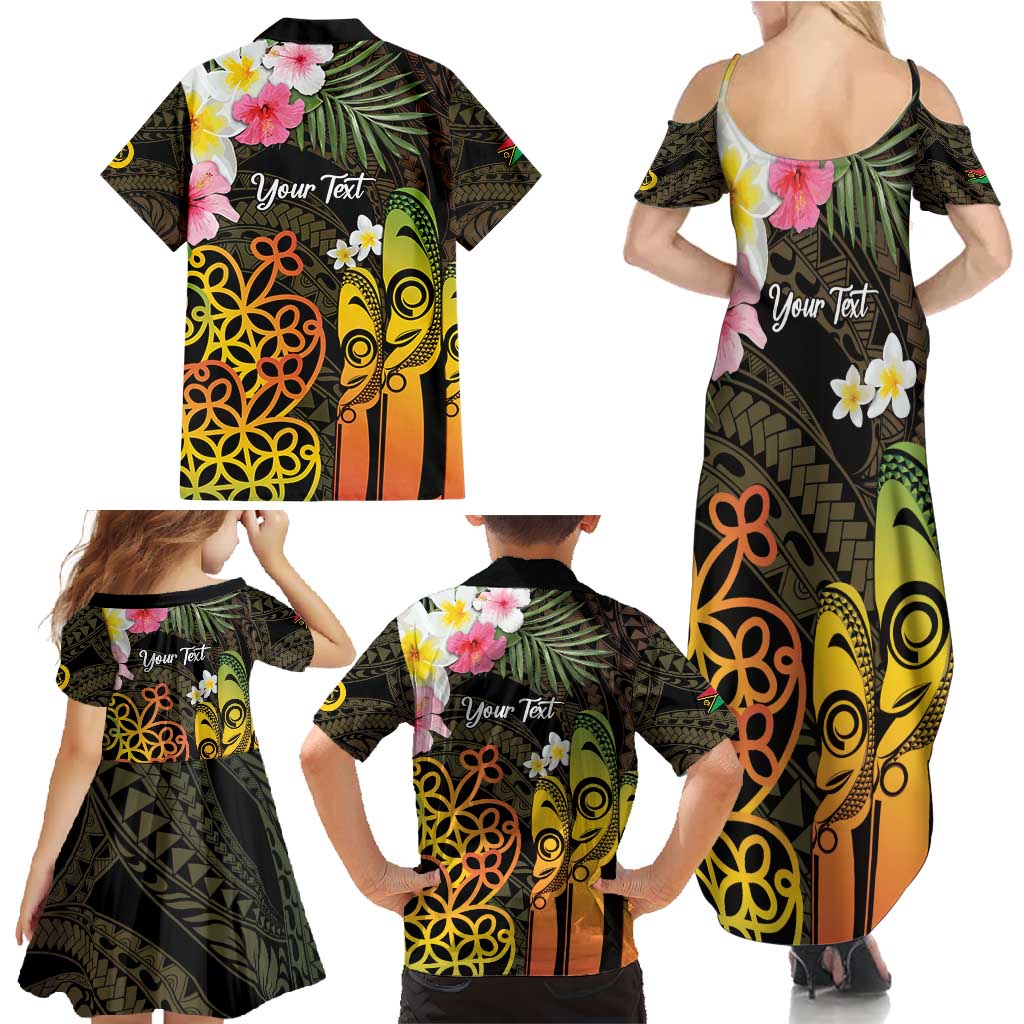 Personalised Vanuatu Independence Day Family Matching Summer Maxi Dress and Hawaiian Shirt Carving Drum Sand Drawing Turtle