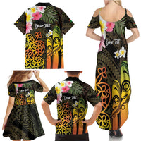 Personalised Vanuatu Independence Day Family Matching Summer Maxi Dress and Hawaiian Shirt Carving Drum Sand Drawing Turtle