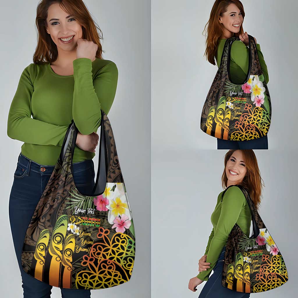 Personalised Vanuatu Independence Day Grocery Bag Carving Drum Sand Drawing Turtle