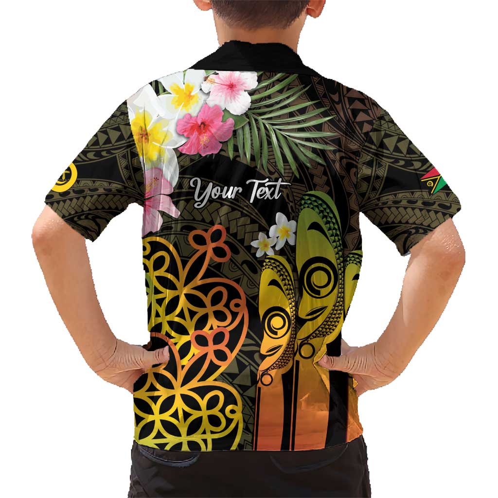 Personalised Vanuatu Independence Day Kid Hawaiian Shirt Carving Drum Sand Drawing Turtle LT14 - Polynesian Pride