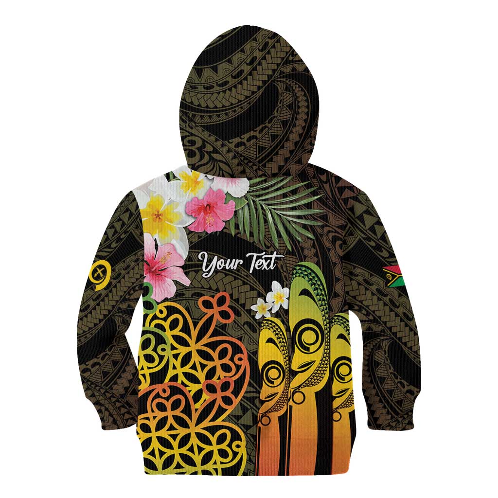 Personalised Vanuatu Independence Day Kid Hoodie Carving Drum Sand Drawing Turtle LT14 - Polynesian Pride