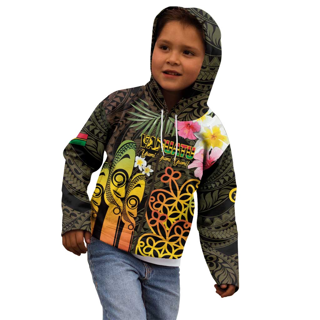 Personalised Vanuatu Independence Day Kid Hoodie Carving Drum Sand Drawing Turtle LT14 - Polynesian Pride