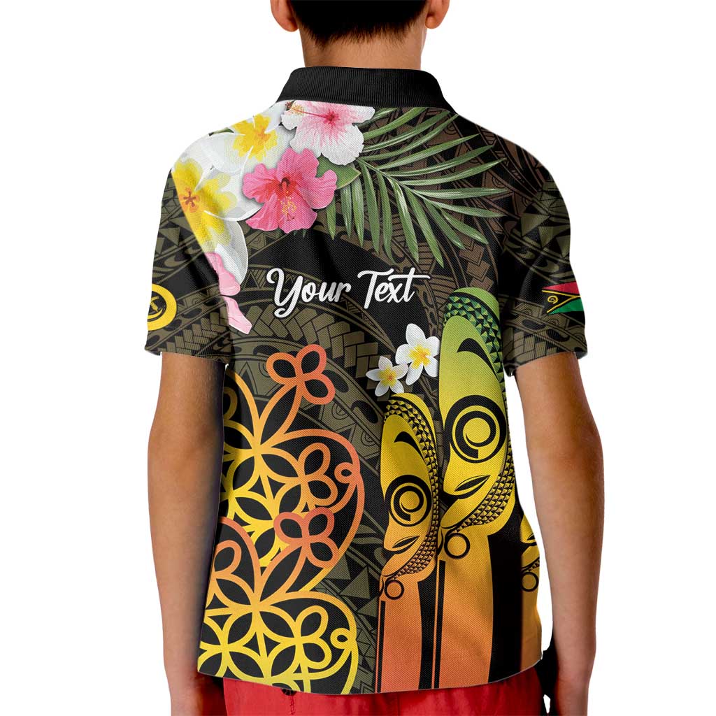 Personalised Vanuatu Independence Day Kid Polo Shirt Carving Drum Sand Drawing Turtle LT14 - Polynesian Pride