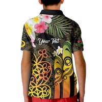 Personalised Vanuatu Independence Day Kid Polo Shirt Carving Drum Sand Drawing Turtle LT14 - Polynesian Pride