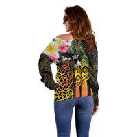 Personalised Vanuatu Independence Day Off Shoulder Sweater Carving Drum Sand Drawing Turtle