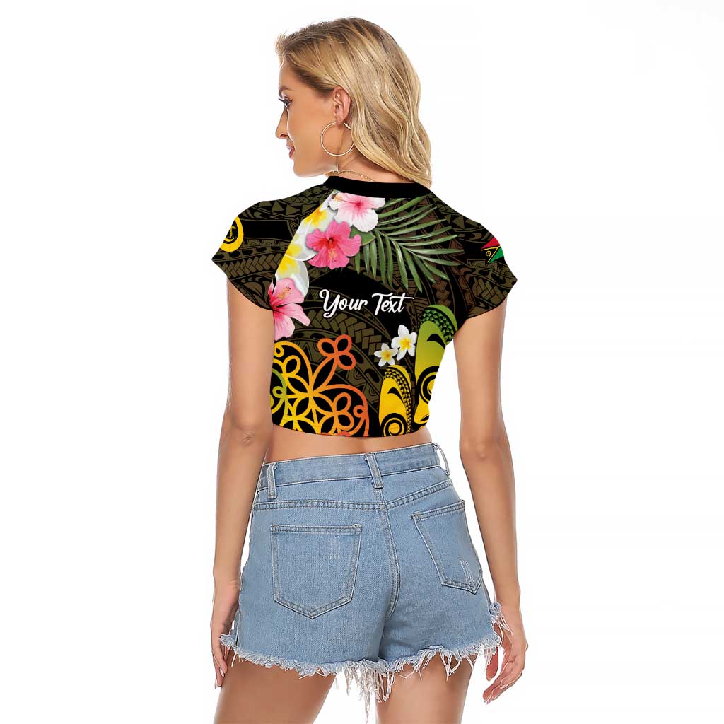 Personalised Vanuatu Independence Day Raglan Cropped T Shirt Carving Drum Sand Drawing Turtle LT14 - Polynesian Pride