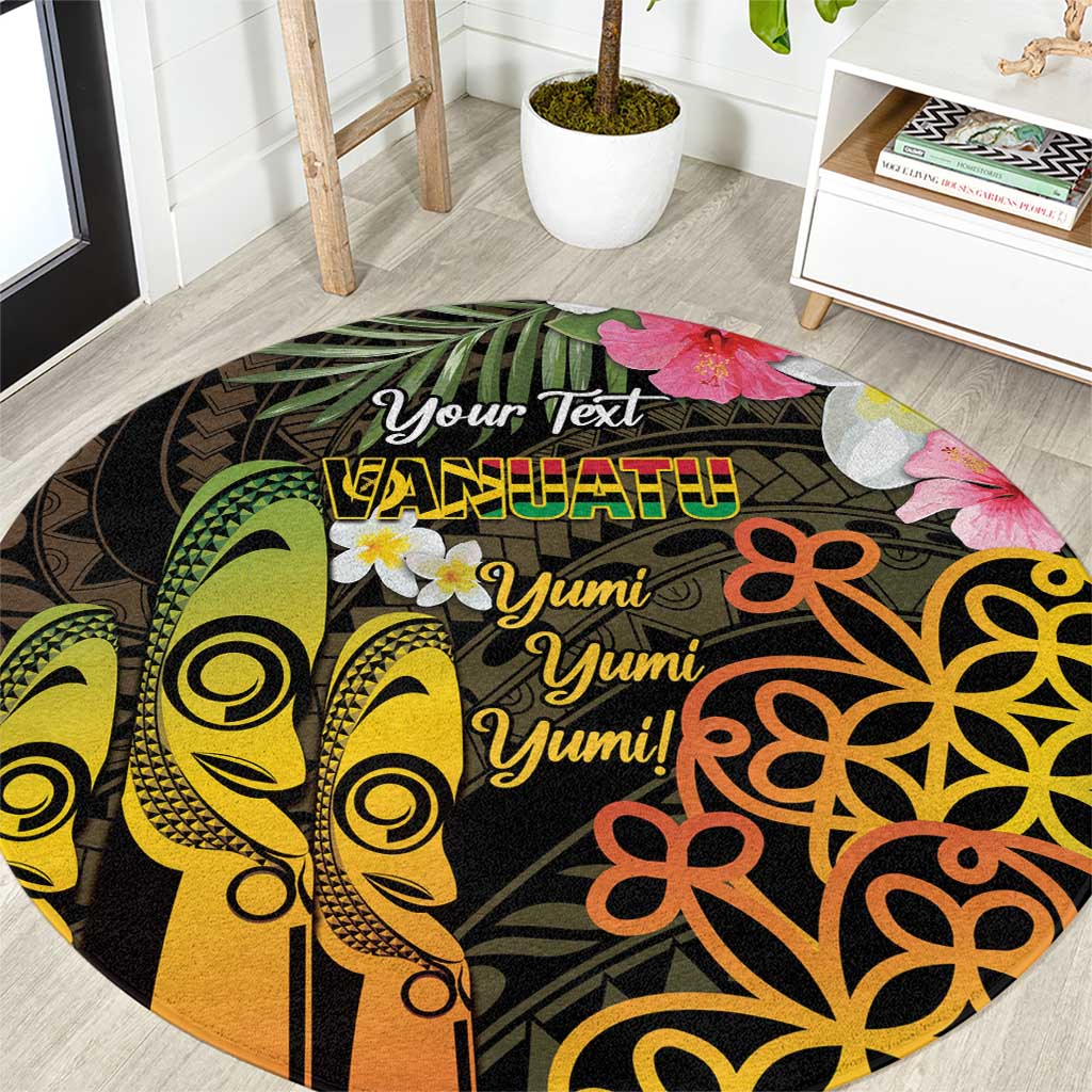 Personalised Vanuatu Independence Day Round Carpet Carving Drum Sand Drawing Turtle LT14 Black - Polynesian Pride