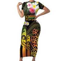 Personalised Vanuatu Independence Day Short Sleeve Bodycon Dress Carving Drum Sand Drawing Turtle